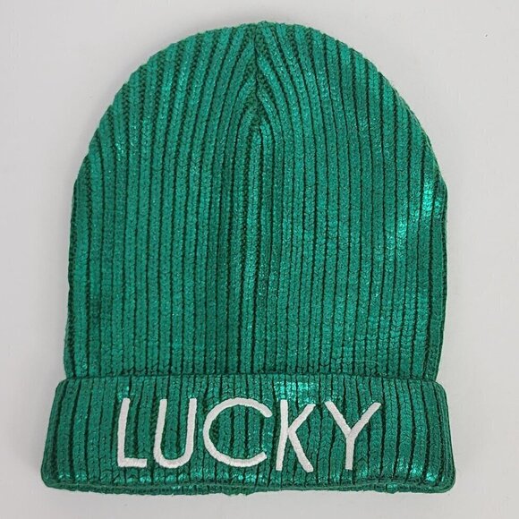 Claire's Lucky Green Foil Knit Beanie - Picture 1 of 4